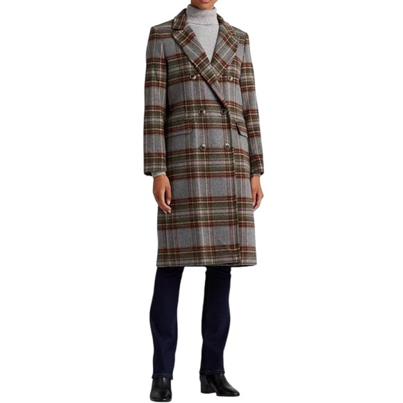 Ralph Lauren Jackets & Blazers - Lauren Ralph Lauren Double-Breasted Plaid Classic Midi Wool Coat Blue Grey Sz 10